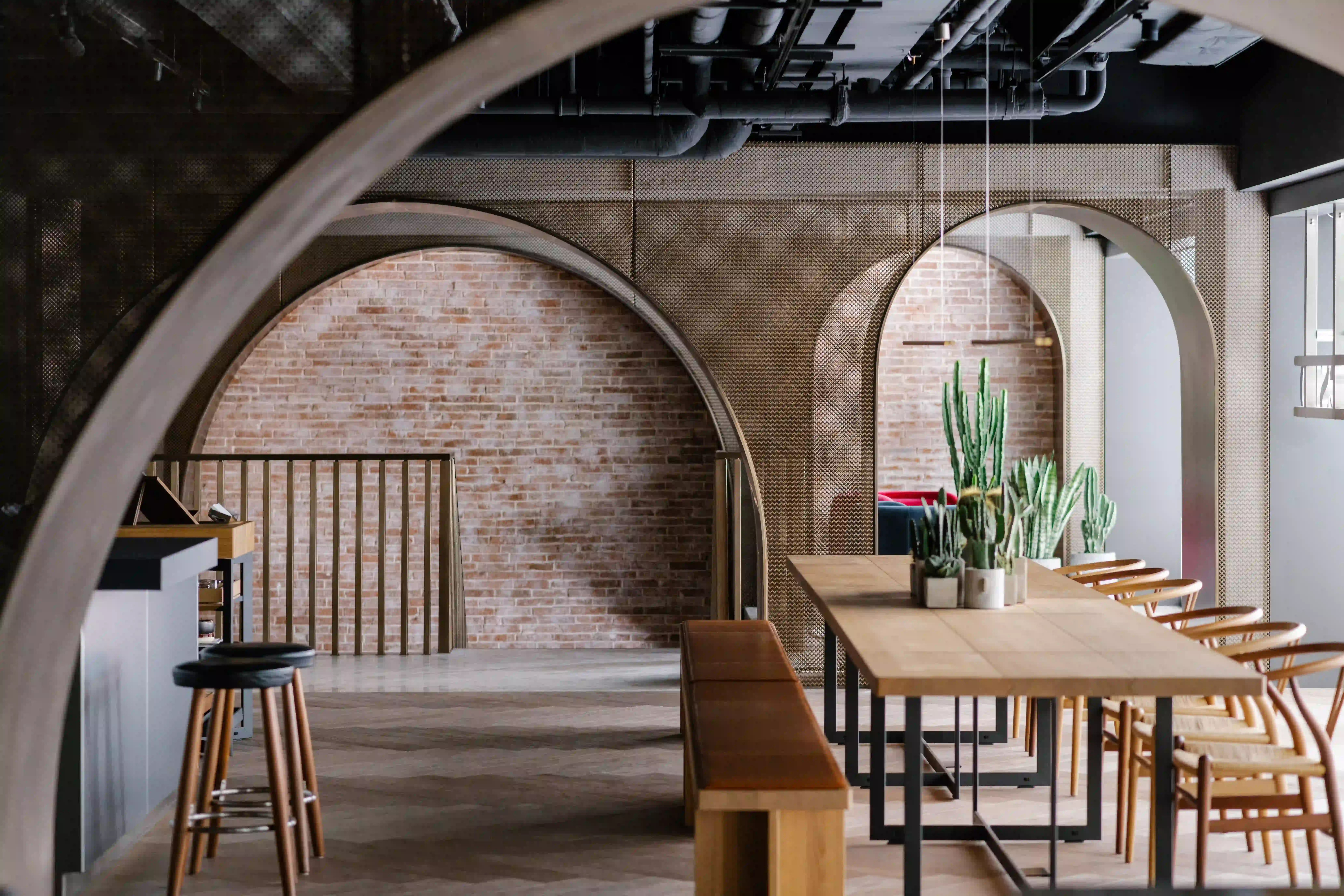 meeting room with old red brick wall